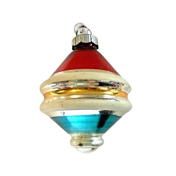 Vintage Shiny Brite UFO Top Glass Ornament Red Gold Blue 1950s USA 2.75” VTG - Picture 2 of 3